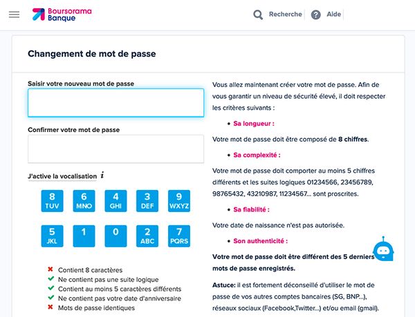 Boursorama dumb password rule screenshot