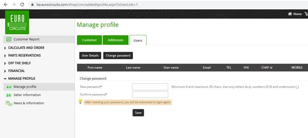 Eurocircuits dumb password rule screenshot